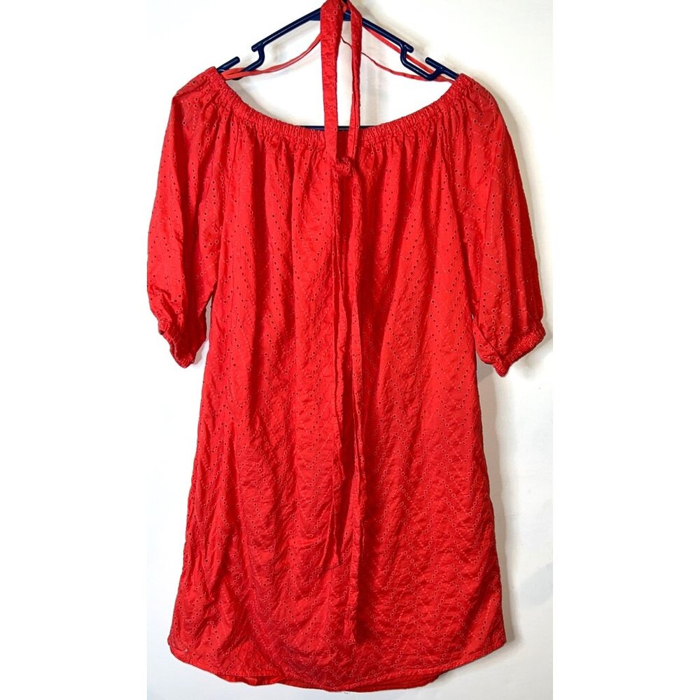 Gap Off-Shoulder XS Cotton Dress Eyelet Pattern Elastic Neckline & Puff Sleeves